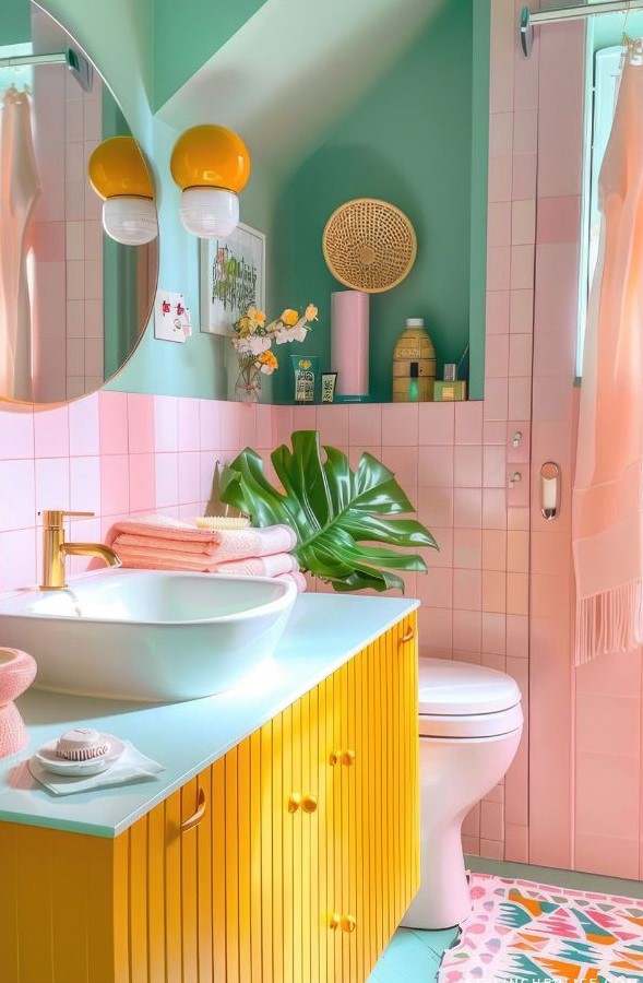 Retro colourful bathroom