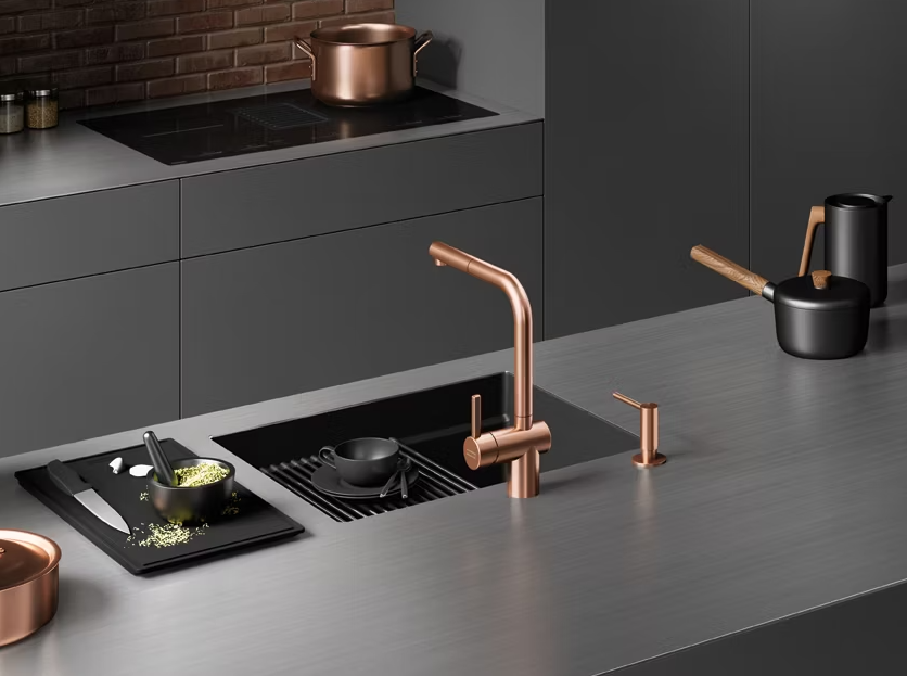 Industrial style stainless steel kitchen worktop
