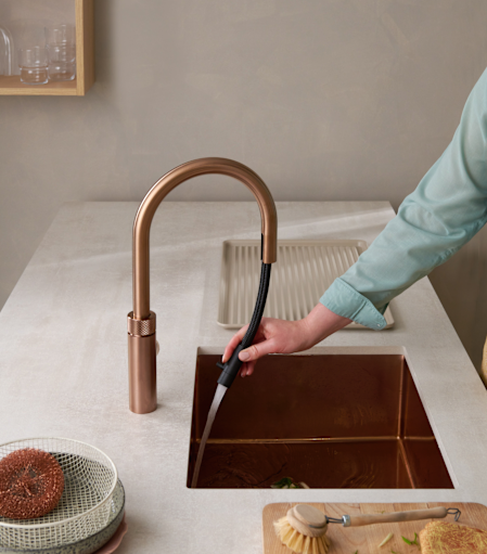 rose gold copper kitchen tap by quooker