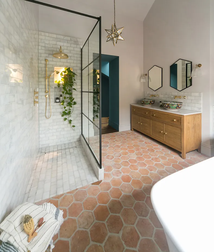 Ca'Pietra Malborough Terracotta Hexagon Bathroom Tiles