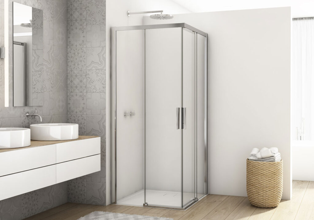 Chrome square shower enclosure