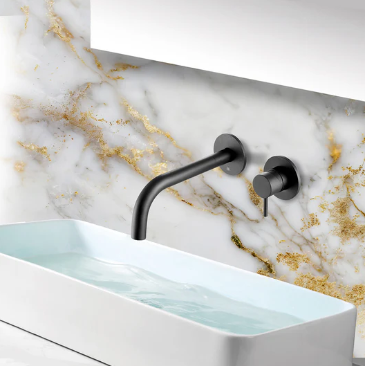 Black wall mounted bathroom tap