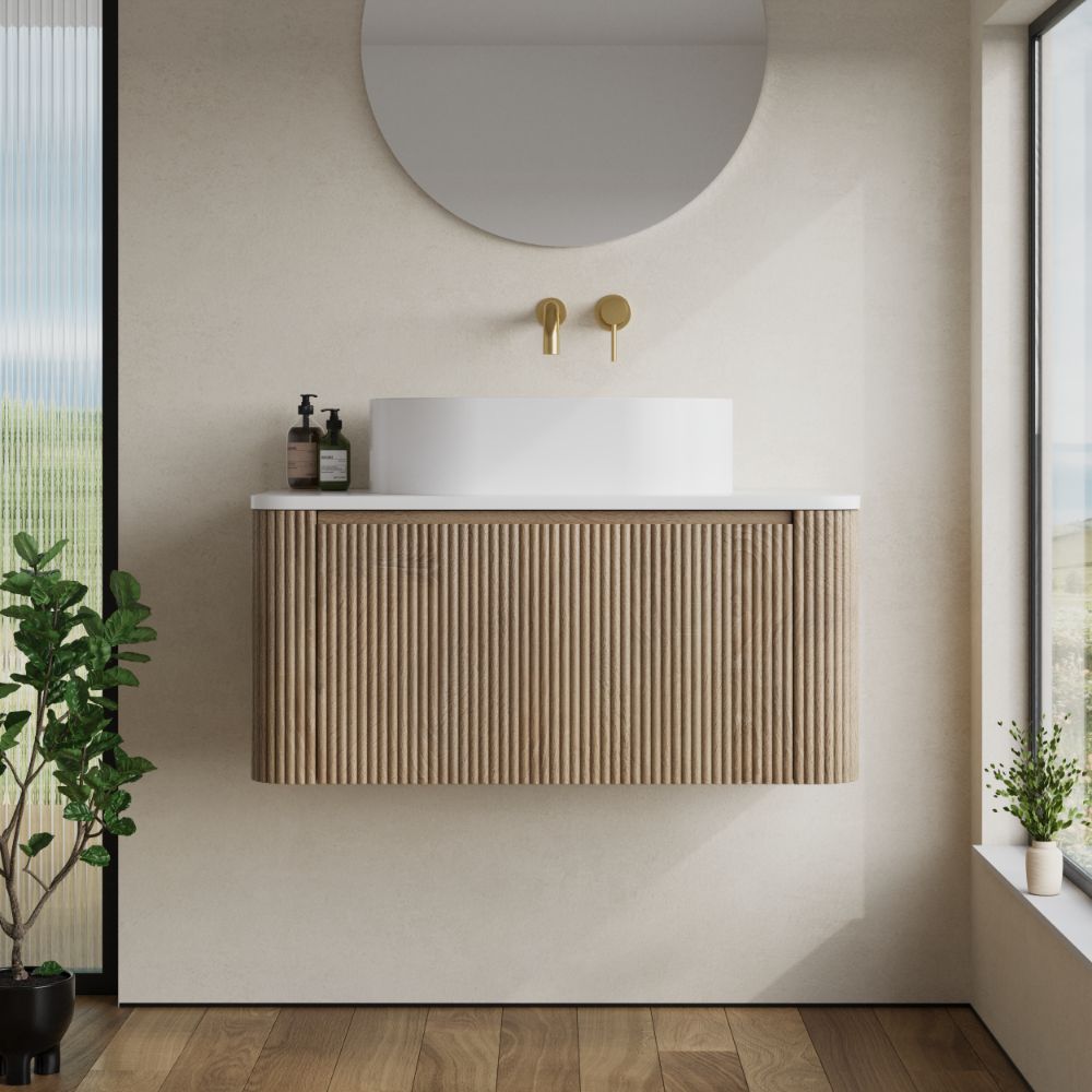 Wooden Fluted Bathroom Vanity Unit